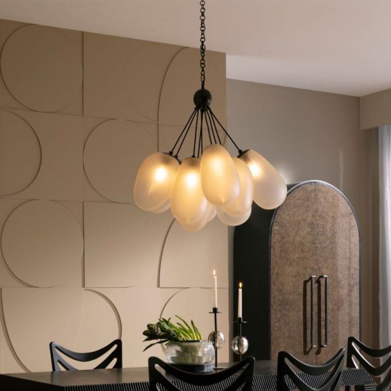 Divine ceiling lamp with bronze frame and balloon style, cream glass light fixtures.