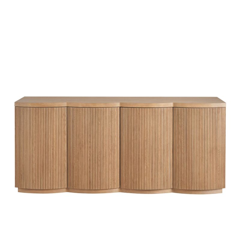 Ribbed finish sideboard with four beautifully crafted, curved doors and containing six adjustable shelves.