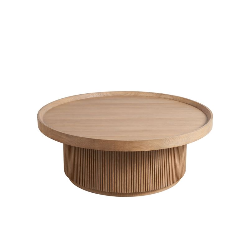 Natural oak Lumi Coffee Table with ribbed detailing and tray-style top