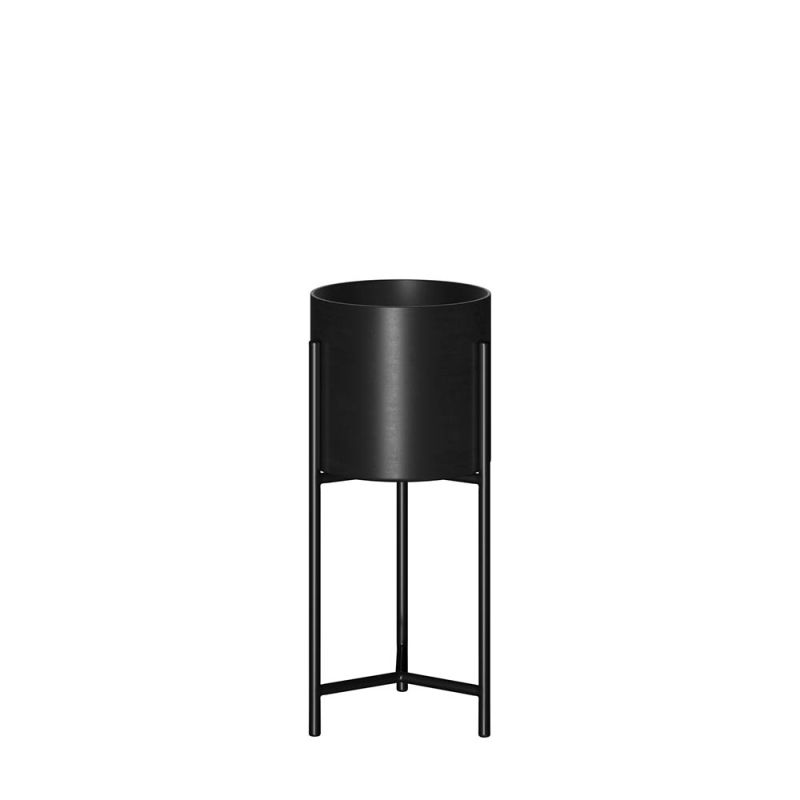 Sleek round planter on three metal legs