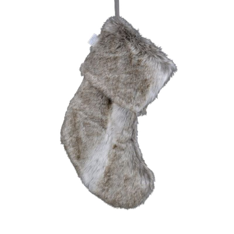 Brown faux fur stocking with fabric hook