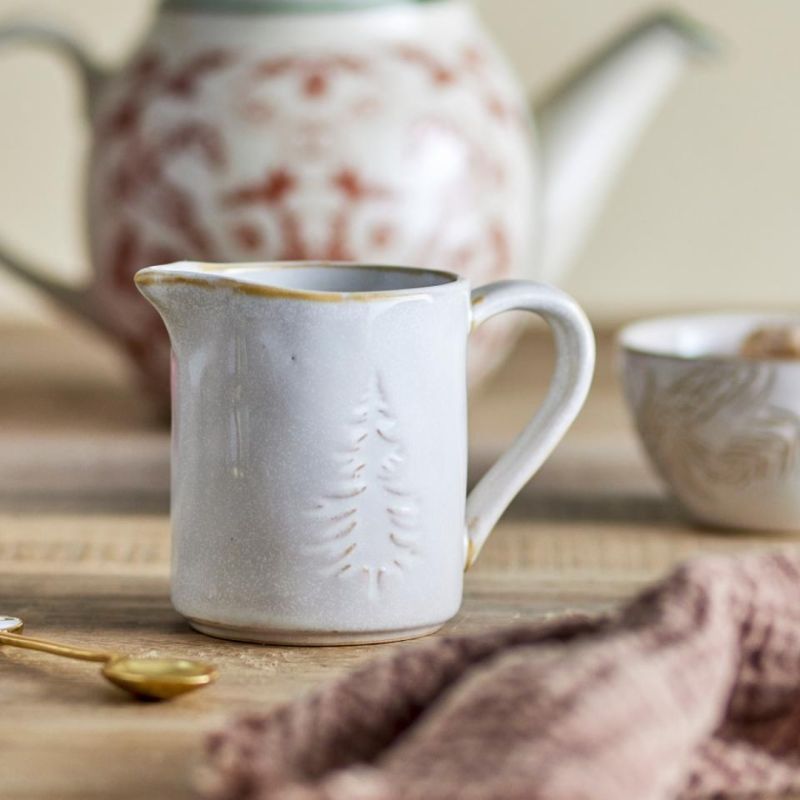 Winter leaf embossed ceramic jugs - sold as a set of 2