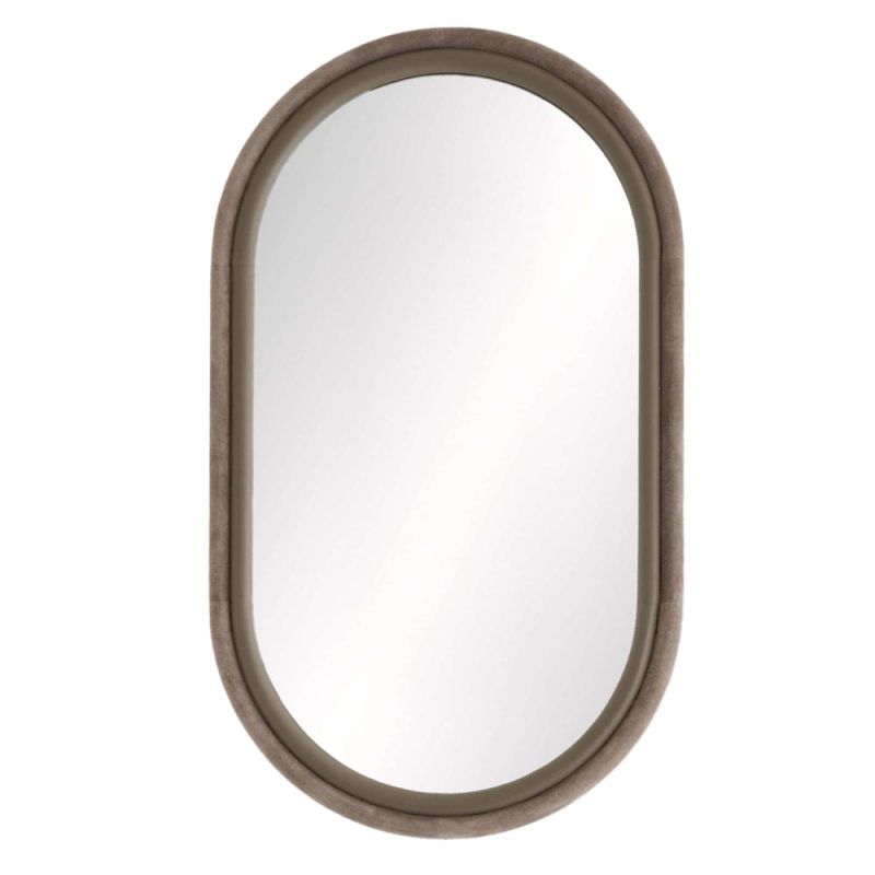 Grey leather and suede capsule-shaped mirror