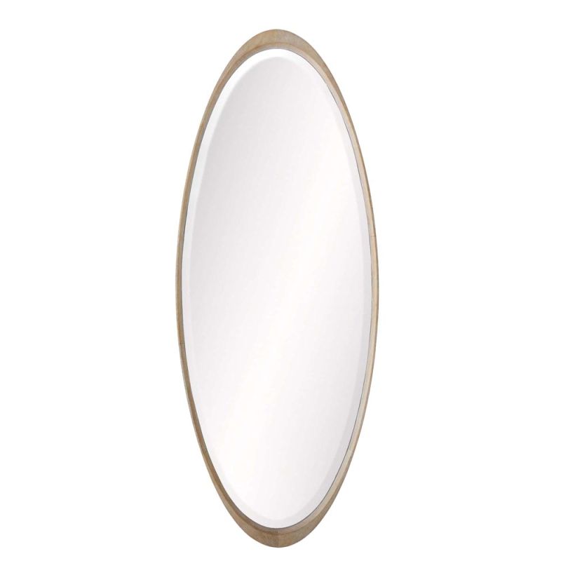 Mid-century oval mirror finished in lime washed wood