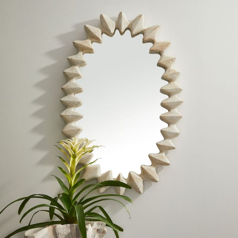 Oval mirror with metallic waved frame