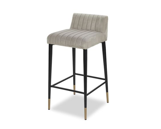 Grey velvet counter stool with fluted back rest and seat