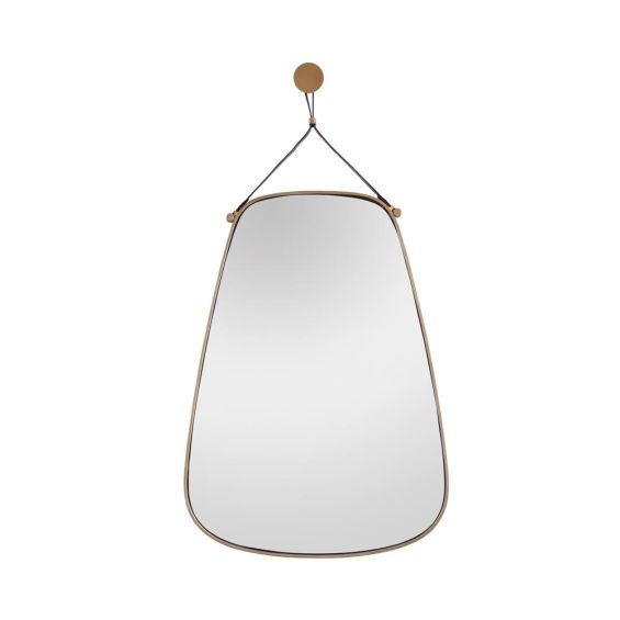 brass oblong shaped mirror with leather strap hanger