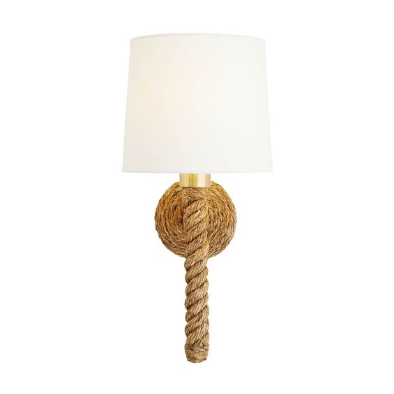 Rope wrapped wall sconce with white shade