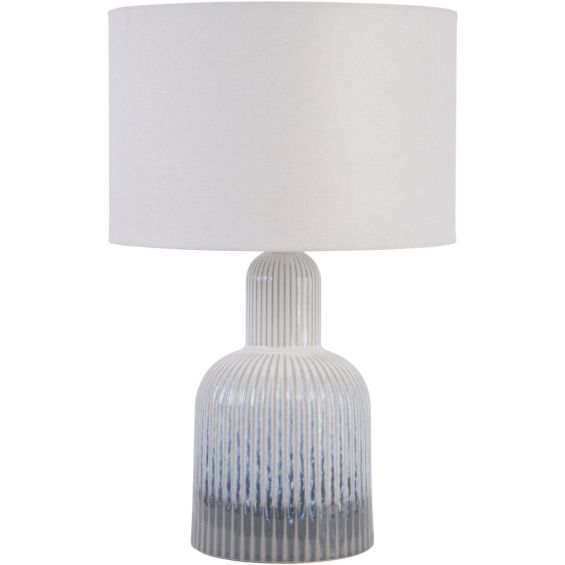 Ribbed, bottle shaped porcelain lamp with grey and off white ombre tones