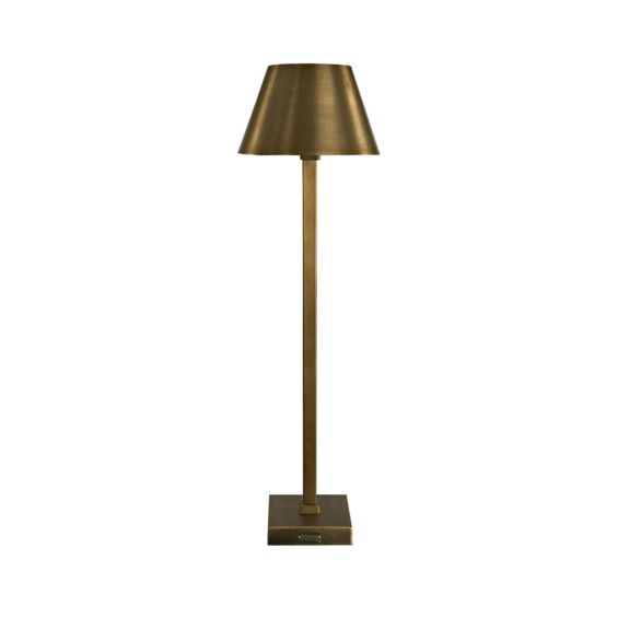 Tall, slim table lamp in antique brushed brass finish