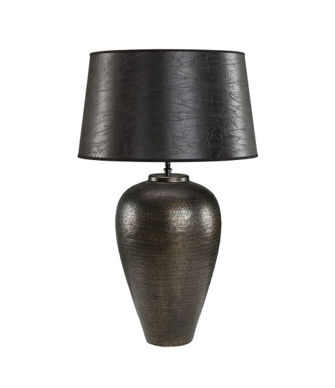 Bronze side lamp with black leather shade