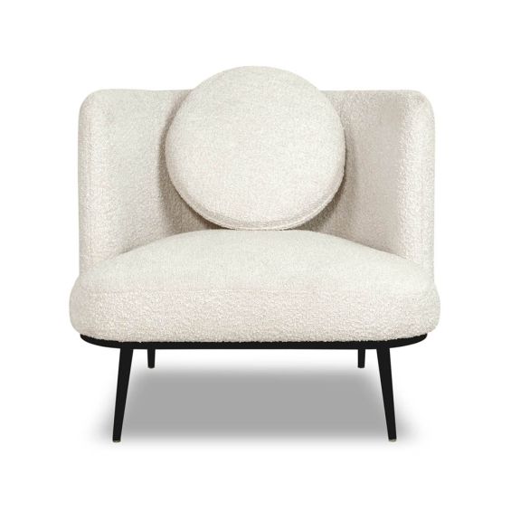 Boucle sand chair with tall full wing back and accent cushion