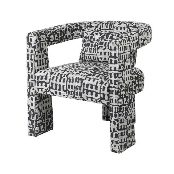 Geometric patterned upholstered armchair with three sleek legs