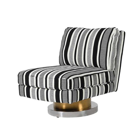 Monochromatic striped swivel chair with brass and nickel base