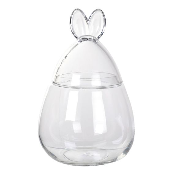 Glass jar with bunny ear detail on lid