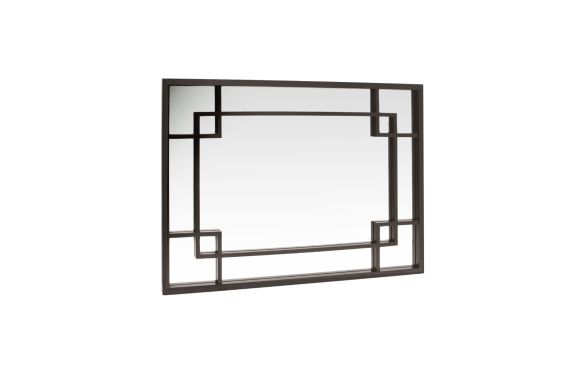 Rectangular mirror with oak veneer geometric frame