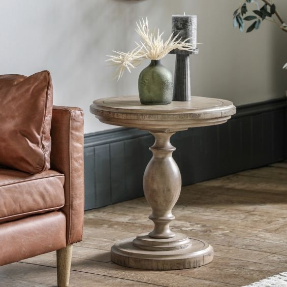 Rustic and sophisticated side table with detailed legs