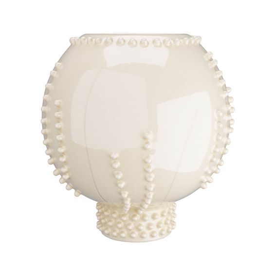 Ivory ceramic vase cascading in dotted tendrils