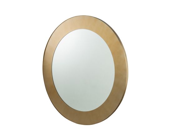 Circular wall mirror with brass frame