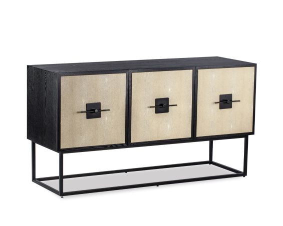 Sophisticated sideboard with beige shagreen top and black solid wood frame