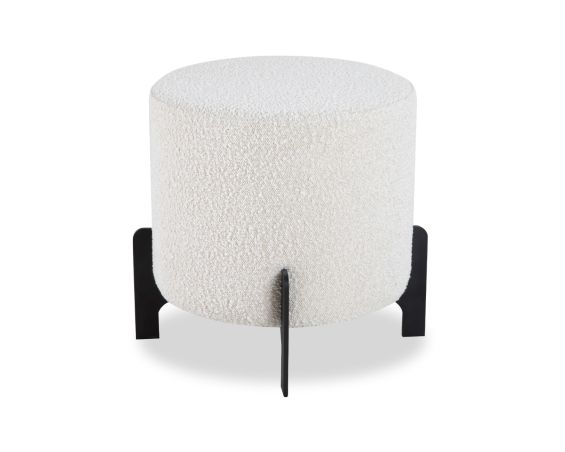 A contemporary stool with a beautiful boucle sand upholstery