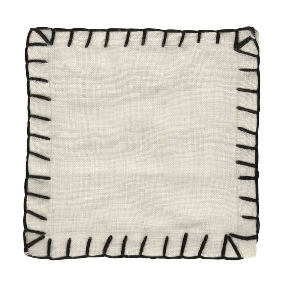 Cream linen coaster with black stitched edge