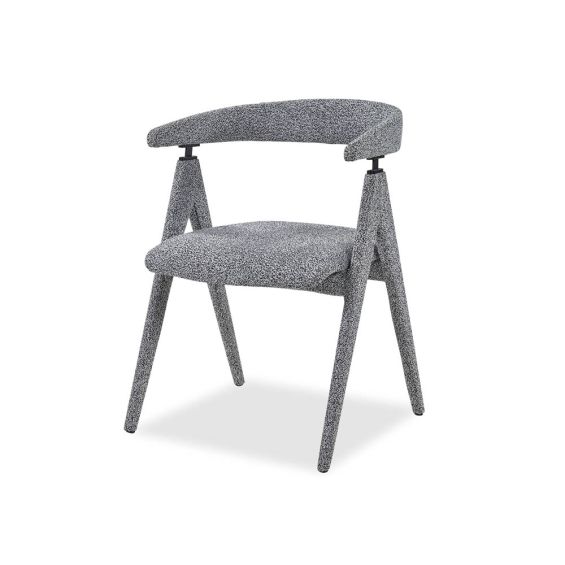 Speckle grey upholstered chair with c-shaped design