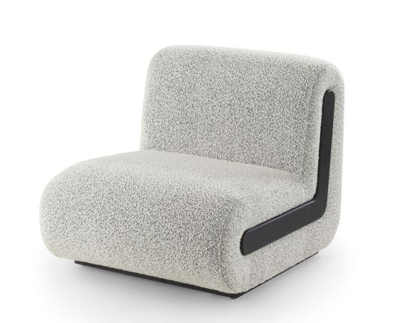 Boucle grey floor chair with black wooden frame