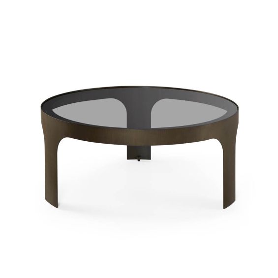 Coffee table with 8mm tempered smoked black glass top and antique bronze steel legs