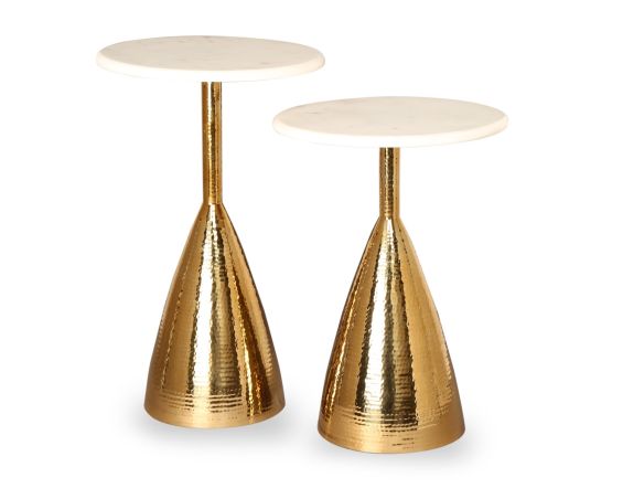 Yves Side Table - Polished Aged Brass/White Marble