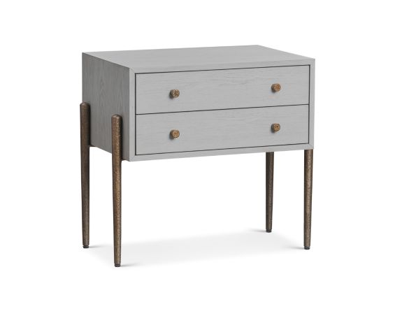 Nella Bedside Table - Grey Oak & Hammered Dark Bronze