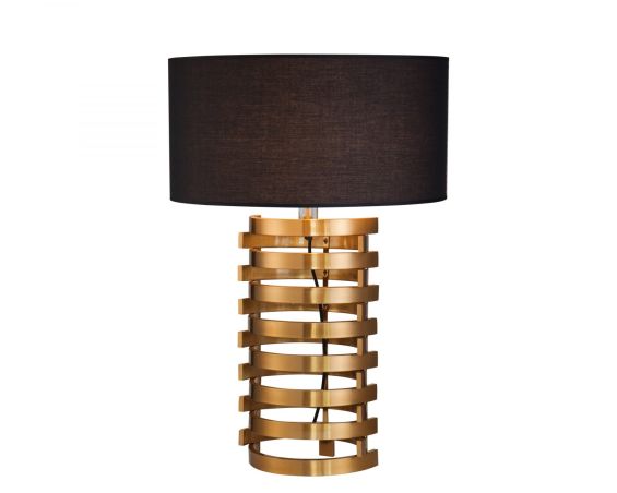 Brass base table lamp with oval black shade