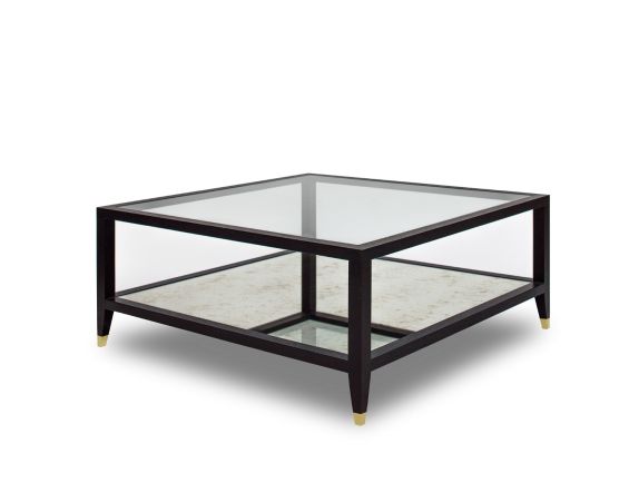 Two-tier coffee table with antique mirrored glass shelves