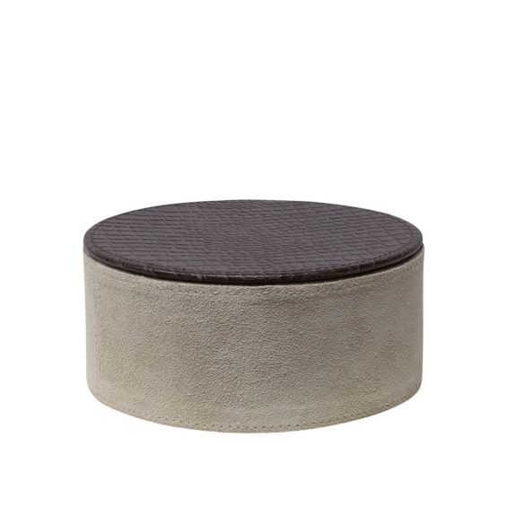 Cream suede box with brown leather croc-print lid