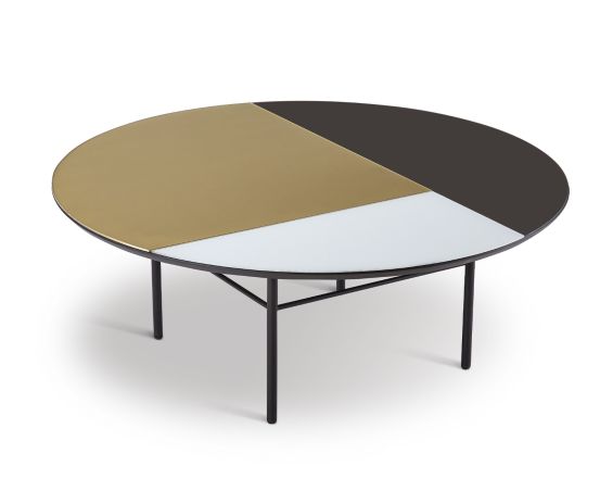 Orphenus Coffee Table - Matte Black/Gold & Black & White Glass