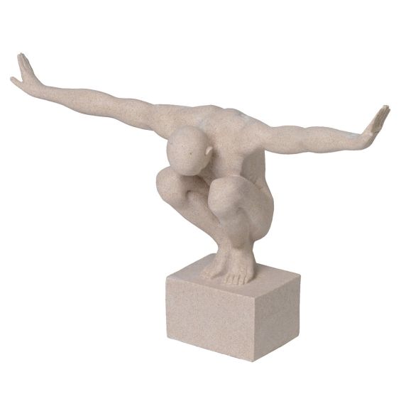 Ceramic style male statue posing on plinth