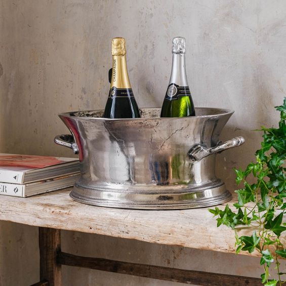 Vintage style-inspired silver wine cooler