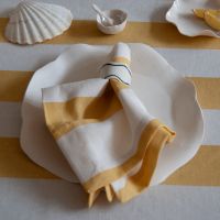 Wide Striped Linen Napkin - Yellow - Set of 4