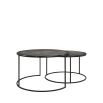 Set of two coffee tables with iron base and black aluminium top