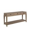 Brown console table with lower shelf and three drawers