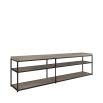 Antique grey media unit with two shelves and minimal black frame