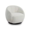 Upholstered boucle sand swivel chair with channelled detailing