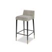 Square bar stool with upholstered in light grey fabric with fluting details