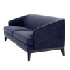 Designer midnight blue velvet modern design sofa with thick black legs