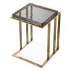 Square side table with thick, handmade glass top and brass finish