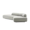 Stylish curved sofa upholstered in sleek grey upholstery