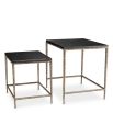 Set of two square-shaped black granite side tables with brass-finished base