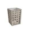 Grey wooden plant pot with laced wood panels