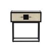 Beige shagreen bedside table with black frame and horizontal handle