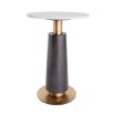 Marble round surface side table with brass accents and conical wood base